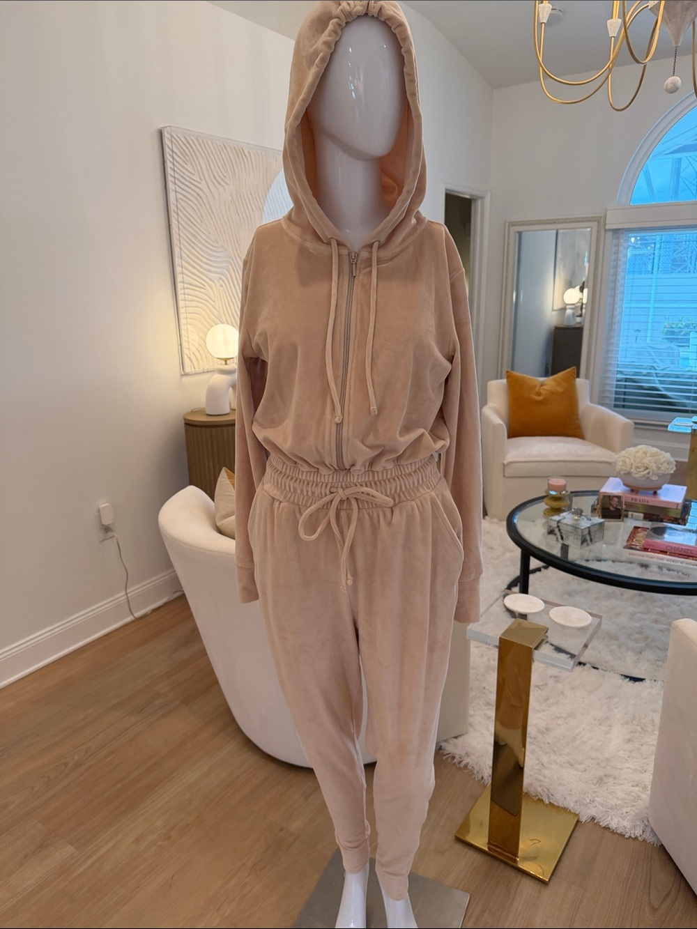 G by Giuliana Plush Hooded Jogger Set in Taupe